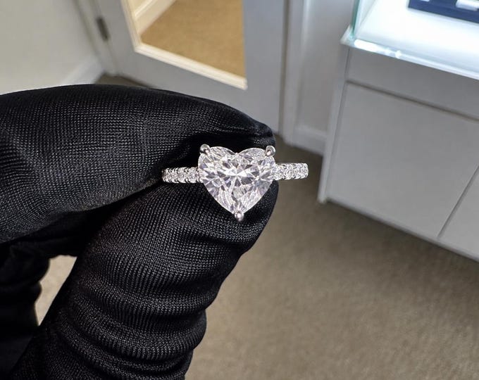 2.5 CT Heart Lab Grown Diamond Ring • 14K White Gold Engagement Wedding Band