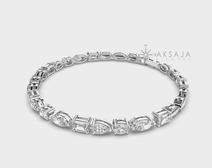 Eco-Friendly Diamond Tennis Bracelet: 14K Yellow Gold Multi-Shape Lab Grown Diamond