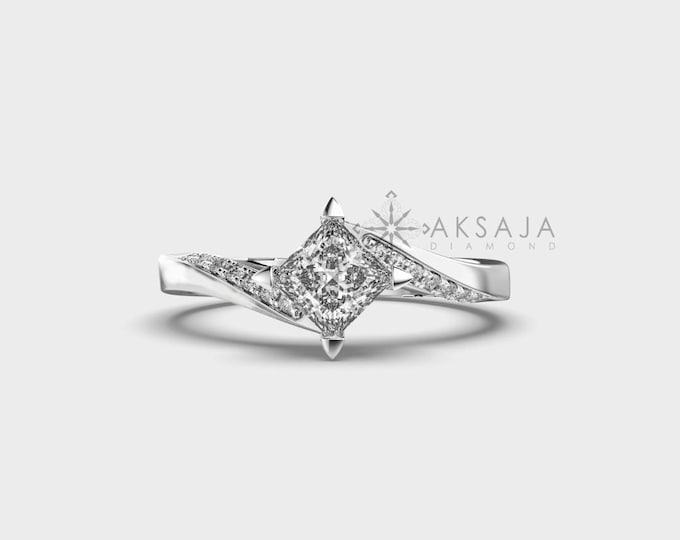 Lab Grown 0.70 Carat Princess Cut Diamond Engagement Ring