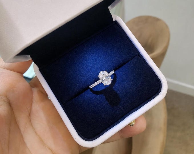 1.50 Carat Oval Lab Grown Diamond Hidden Halo 14k White Gold Engagement Ring