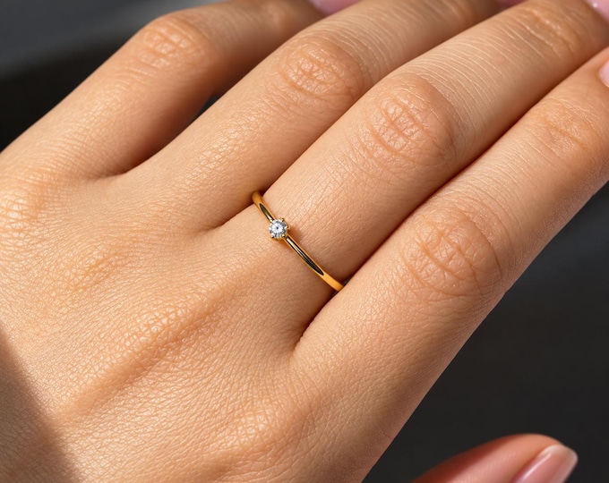 Minimalist Diamond Ring | Gift for Her | Anniversary Jewelry
