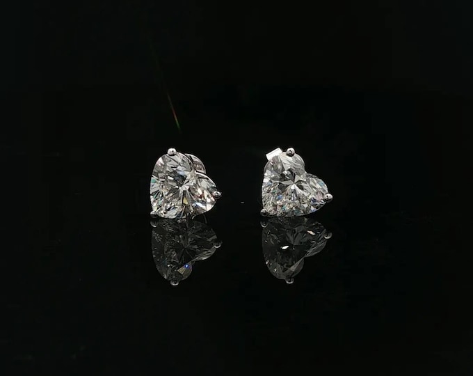 14K Gold 4.00 Ct Heart Shape Lab Grown Diamond Stud Earrings DEF VVS IGI