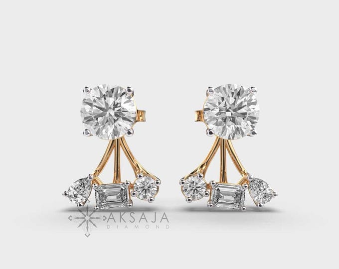 14k Gold Diamond Earrings: 1.5 Carat DEF VS1 Lab Grown Studs