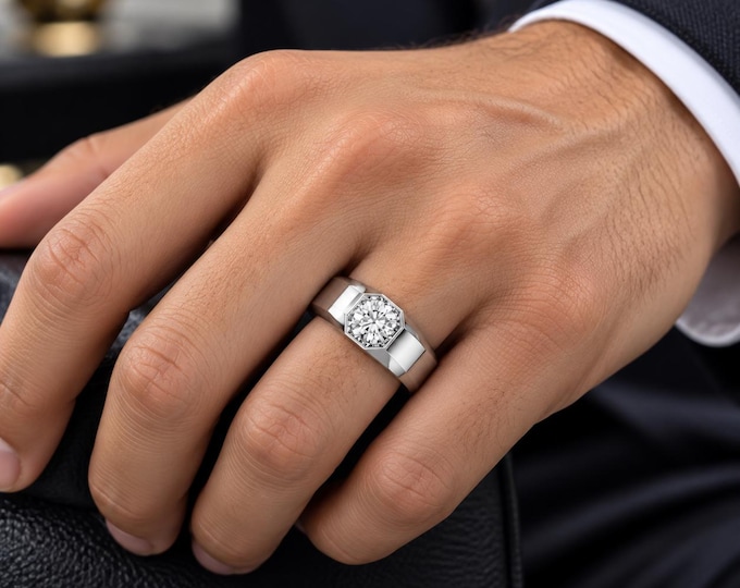 14K White Gold Men's Solitaire Diamond Ring – 1.25 Carat Engagement Band