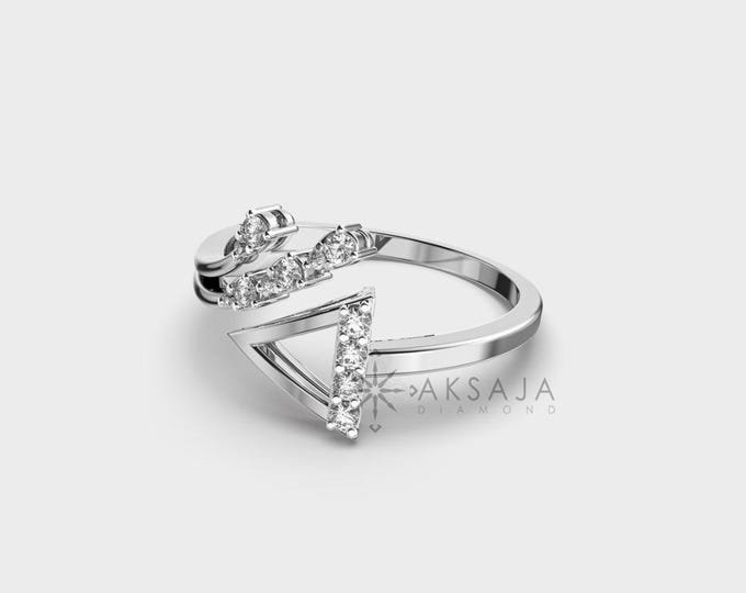 14k Gold Open Cuff Ring: Lab Diamond CZ Stackable Wedding Band