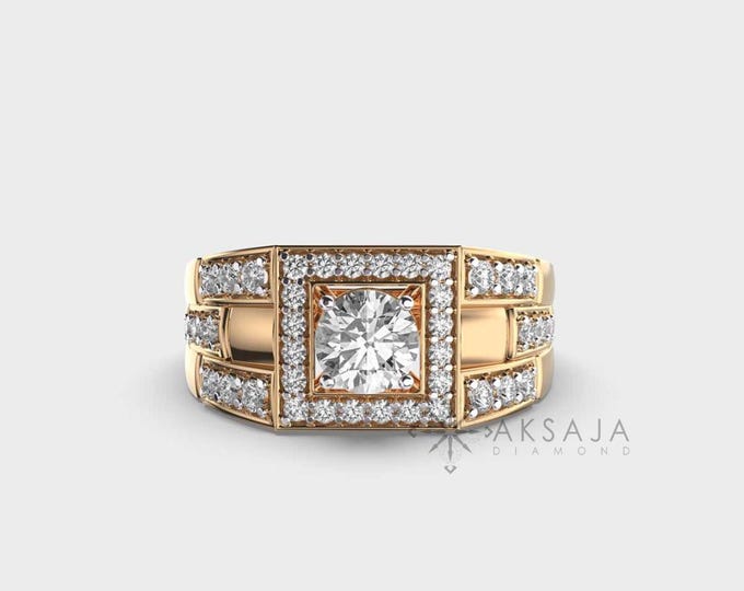 14Kt Yellow Gold Men's Engagement Ring with 1 Carat Lab Grown Diamond