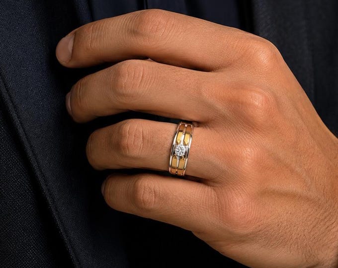 14K Gold Dual Tone Ring: 0.60 Carat Lab Grown Diamond for Men