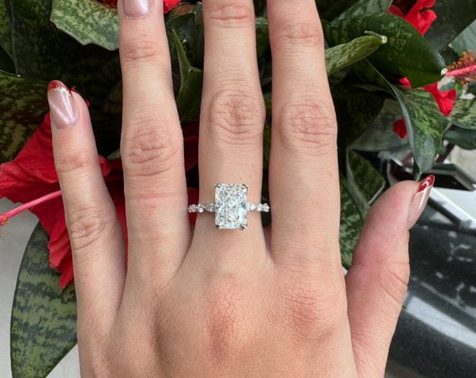 IGI Certified 3.77 Ct Radiant Diamond Engagement Ring - Elegant 14K White Gold Wedding Gift