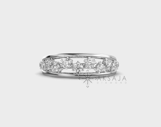 0.60 Ct Lab Grown Diamond Wedding Ring, DEF VS1 Round Cut, 14K Gold Band