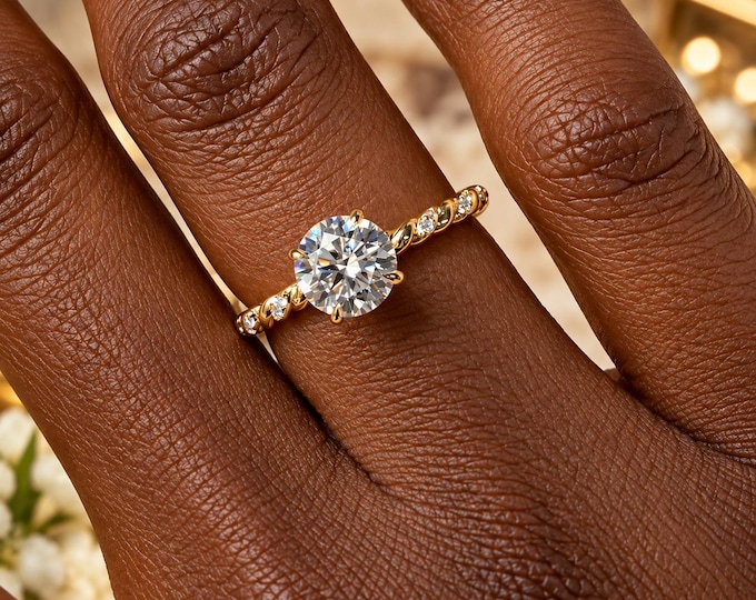 9K Gold Mossitante Diamond Ring -  Gift for Her & Anniversary