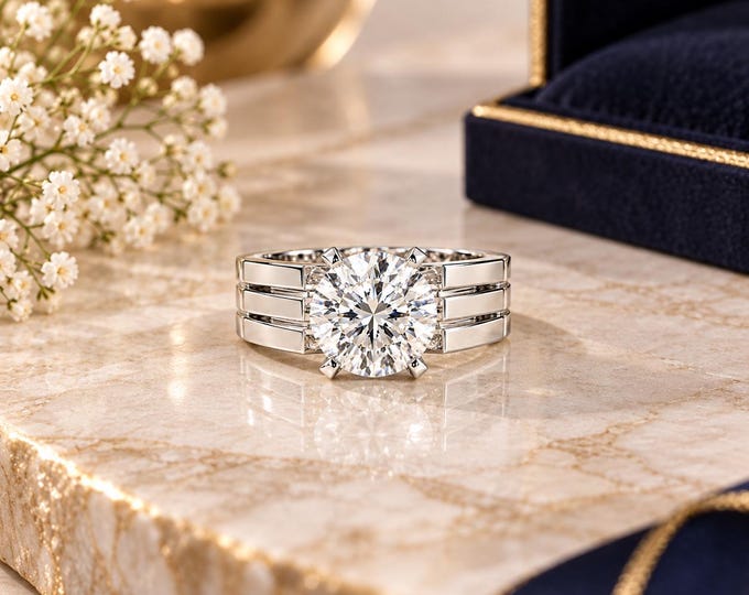 1.5 Carat Lab Diamond Solitaire Men's Ring in 14Kt White Gold -Gift for Him