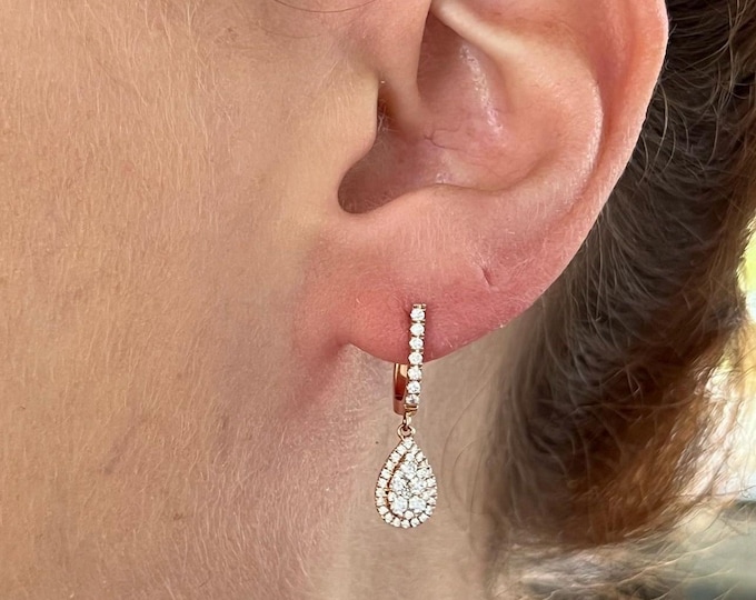 14K Gold Dangle Earrings with 1 Carat Lab Grown Diamonds | Gift for Her