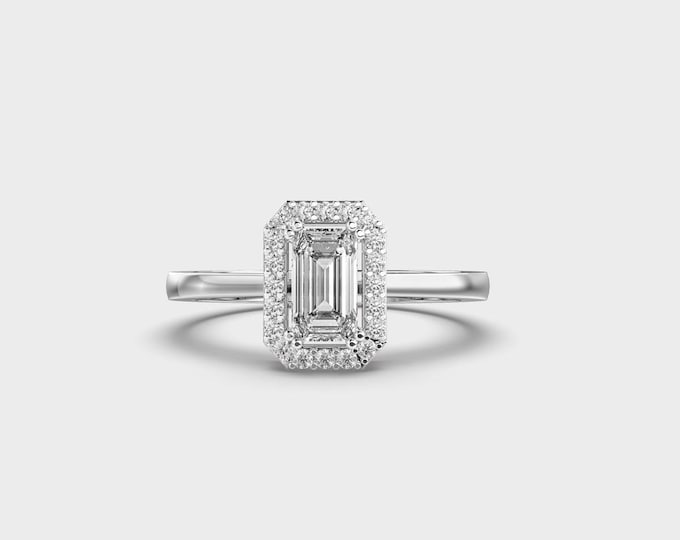 0.50 CT Lab Grown Diamond Ring with Emerald Cut in 14K White Gold