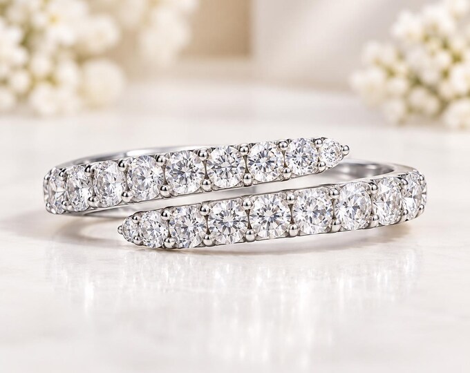 14k White Gold Zigzag Ring | Lab Grown Diamond Stackable Promise Ring | Anniversary Gift
