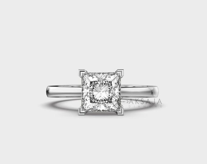 1 Carat Princess Cut Lab Grown Diamond Engagement Ring - 14k Gold