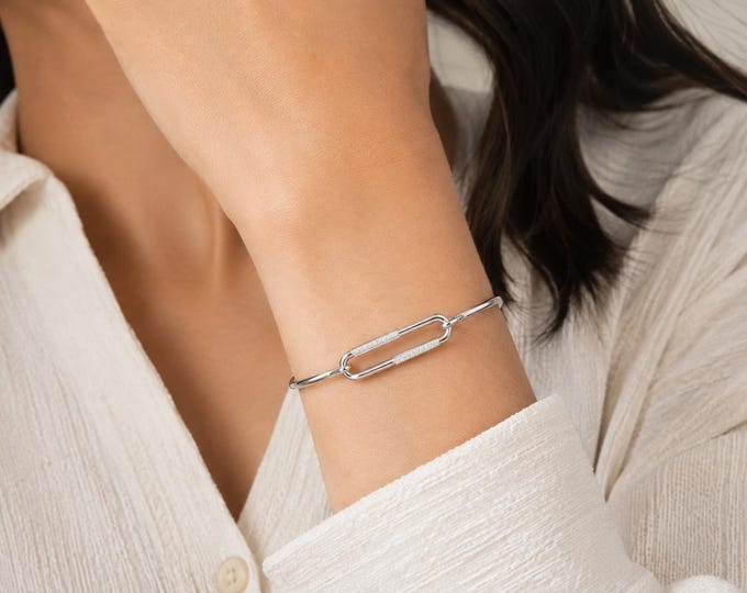 14k White Gold Diamond Bracelet: Wedding Bracelet / Anniversary Gift