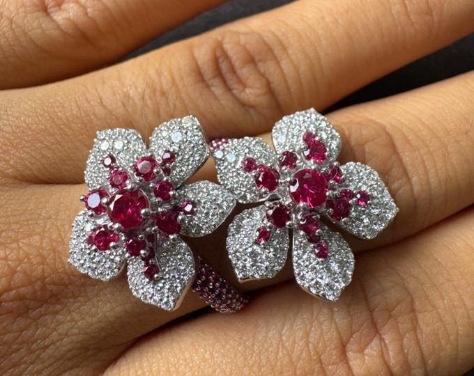 Lab Grown Diamond Floral Cluster Ring 14K White Gold, Gift for Her