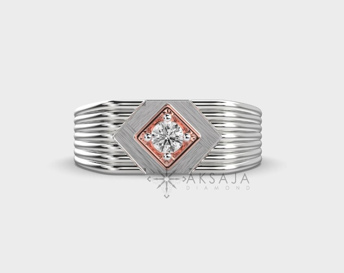 Men's Lab Grown Diamond Ring in 14k White Gold - VS1/DEF Quality