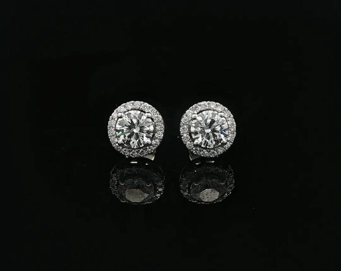 IGI Certified 2 Carat Round Halo Diamond Stud Earrings | Minimalist Jewelry
