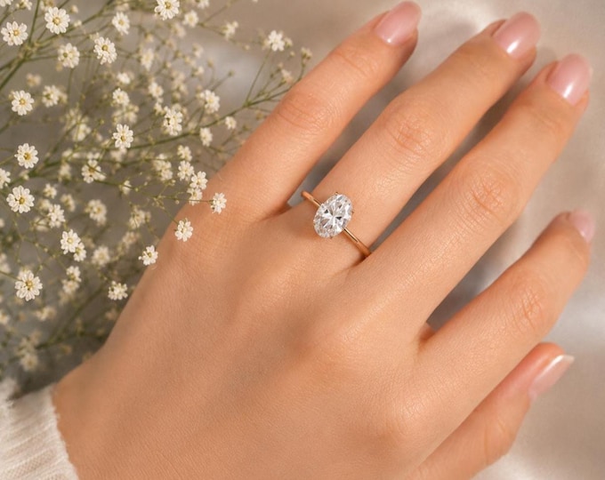 14K White Gold 2 Carat Oval Lab Grown Diamond - IGI Certified Engagement Ring