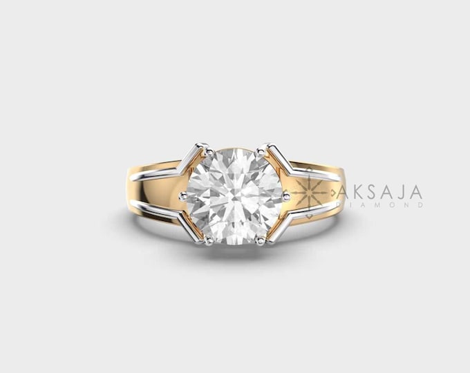 1 Carat Lab Grown Diamond Engagement Ring For Men: 14k Gold Wedding Band
