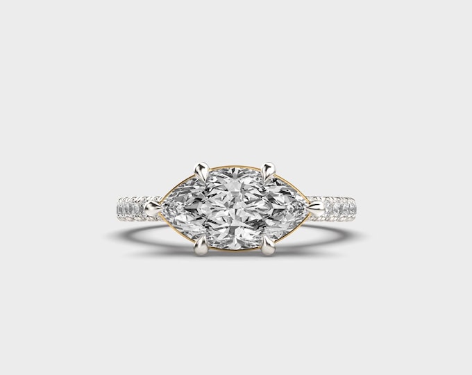 14Kt Yellow Gold Marquise Lab Grown Diamond Engagement Ring - IGI Certified