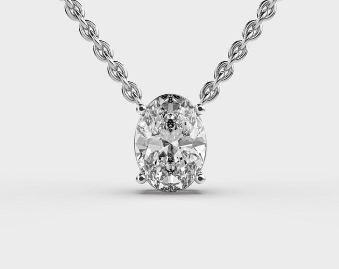 2 Carat Oval Lab Grown Diamond Pendant: IGI Certified 14K White Gold