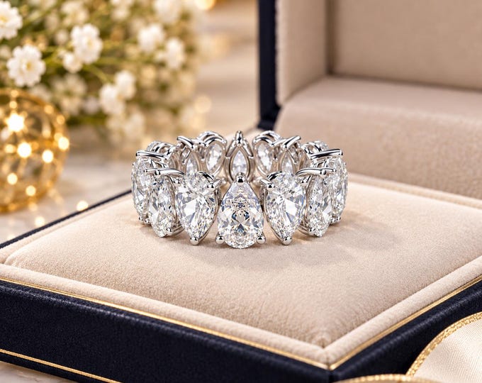 14k White Gold Forever Ring - 5 Carat Pear Cut Lab Grown Diamond. Engagement Ring