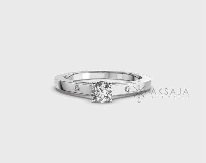 14K White Gold Vintage Solitaire Ring | Lab Diamond 0.20 Carat Engagement