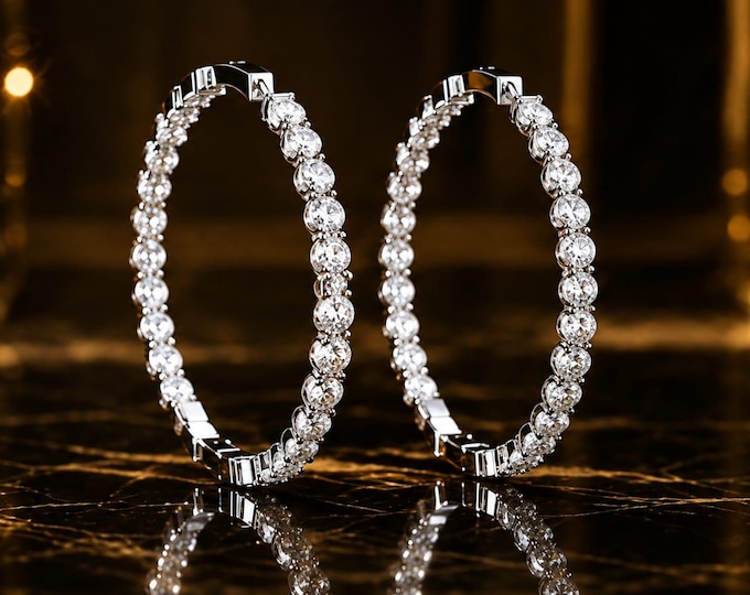 Lab Grown Diamond Dangle Drop Earrings: 14k White Gold Statement Jewelry