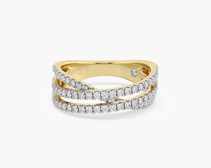 Lab Grown Diamond Criss Cross Ring: 14K Yellow Gold Band