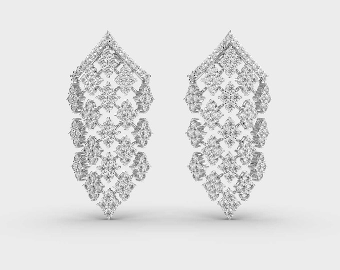 14K White Gold Bridal Dangle Earrings | 3.50 Carat Luxury Lab Grown Diamonds