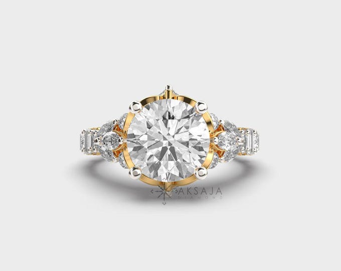 3.6 Ct Lab Grown Diamond Ring: 14K Gold, 21 Stone Engagement Ring