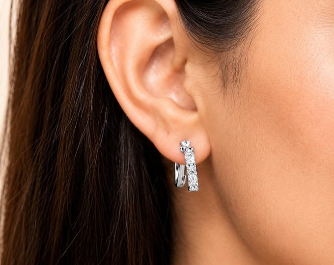14k Gold Lab Diamond Huggie Hoop Earrings -Gift for Mom