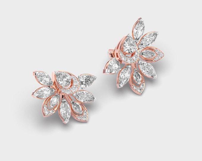 1.70 Carat Diamond Cluster Studs | 14K White Gold Earrings