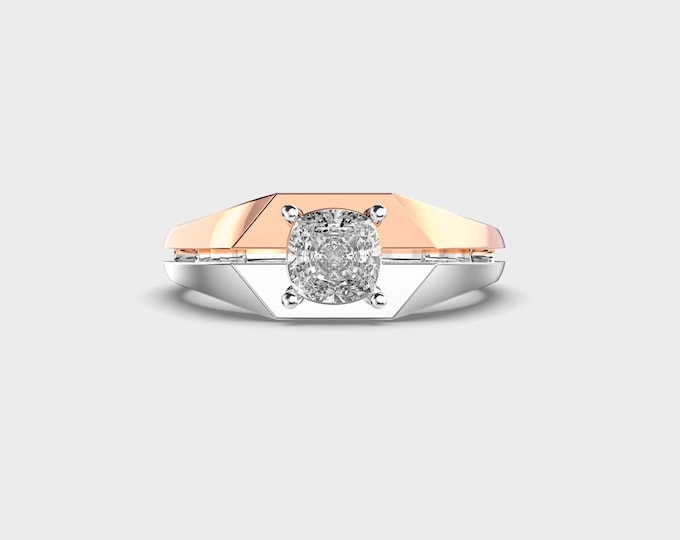 Men’s Diamond Wedding Band • 14K Dual Tone Gold Ring • Lab Grown Gemstone