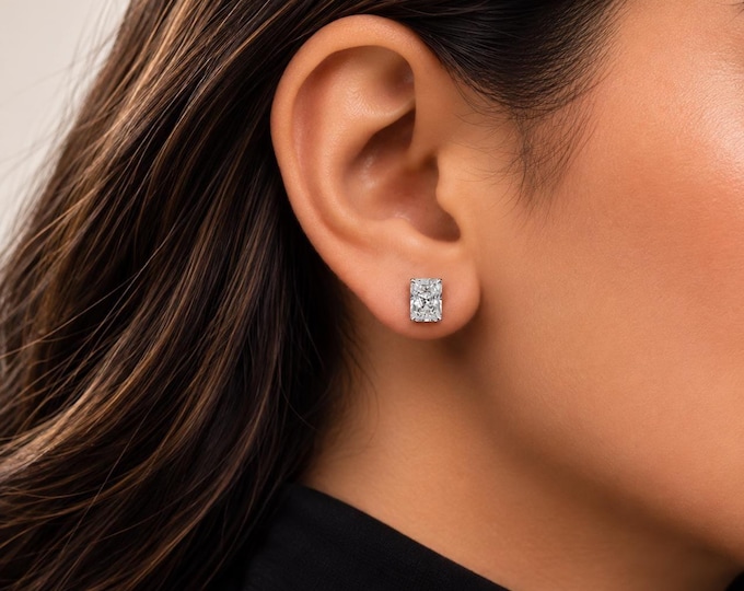 2 Carat Radiant Stud Earrings in 14K White Gold - Anniversary Gift