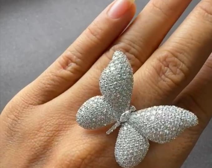 Butterfly Engagement Ring 4.28 CT Lab Grown Diamond 14K Gold Proposal Jewelry