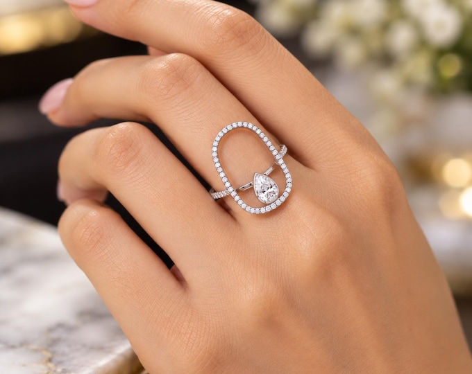 14K White Gold Lab Grown Diamond Fancy Ring – Birthday Gift for Her