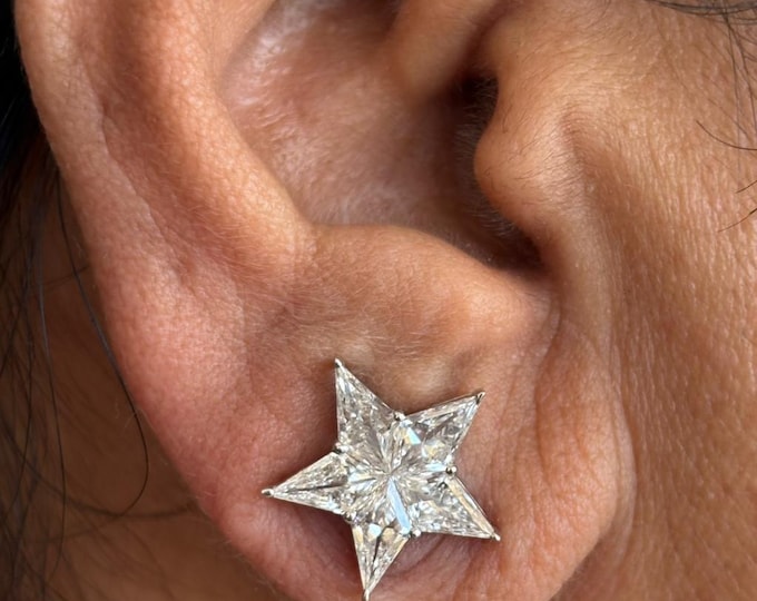 18k Solid Gold Diamond Star Stud Earrings | Handmade Earring for Women