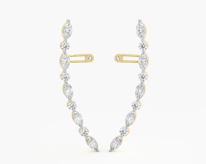 14K Yellow Gold Lab Grown Diamond Climber Earrings - Wedding & Anniversary Gift