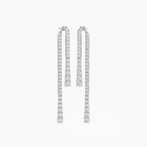2 Carat Lab Grown Diamond Long Earrings Round Cut in 14K White Gold