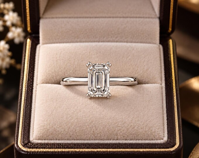 14k White Gold 0.50 Carat Emerald Cut Lab Grown Diamond Wedding Ring