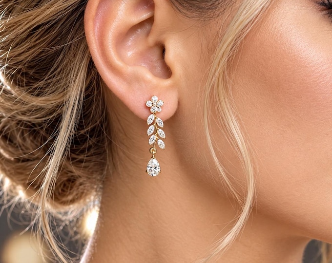 Floral Moissanite Diamond Dangle Earrings - Elegant Drop Earrings Gift for Her