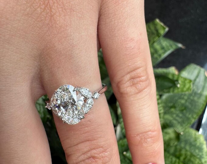 2.33 Ct Oval Diamond Engagement Ring: 14K White Gold. Anniversary Gift