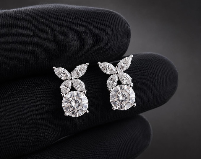 Lab Grown Diamond Butterfly Stud Earrings in 14K White Gold | Elegant Fine Jewelry