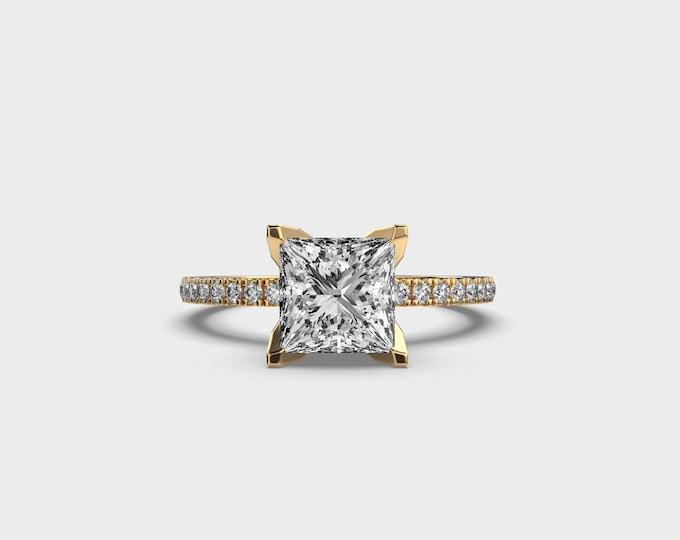 1.5 Carat Princess Cut Lab Grown Diamond Ring in 14k Yellow Gold