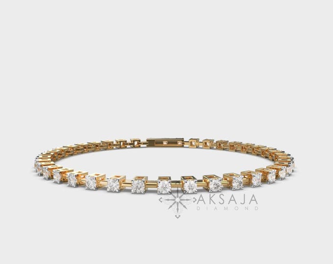 2 Carat Lab Grown Diamond Tennis Bracelet: DEF. VS1. 14 K Yellow Gold
