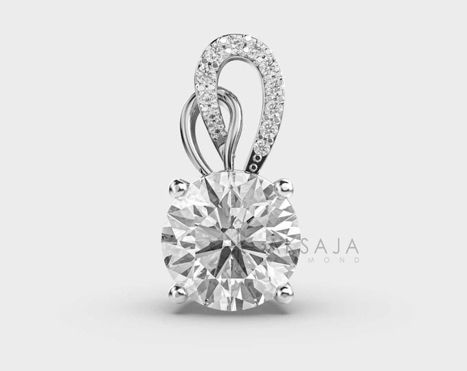 Handmade 2CT Lab Diamond Pendant in White Gold - Mid-Century Inspiration Necklace