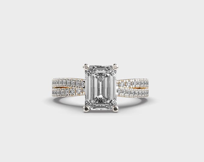 1.88 CT Lab Grown Emerald Cut Diamond Cluster Ring in 14K Gold - Engagement Ring